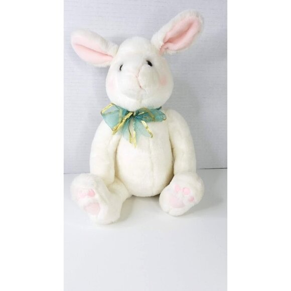 Gund Plush 11" Bunny Rabbit White Stuffed Animal Sitting Green Gold Ribbon - Picture 10 of 10